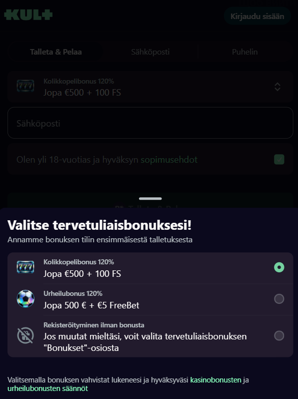 Tervetuliaisbonus kasinolle